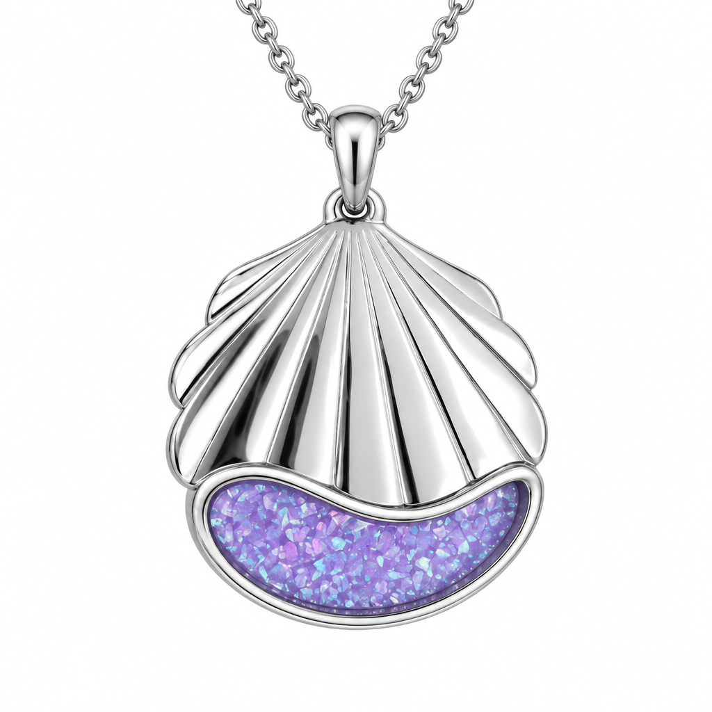 Seashell memorial pendant with lavender opal resin