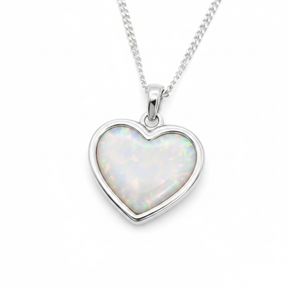 Thick Trim Heart 16mm 925 Silver Memorial Pendant with white pearl opal resin — white background