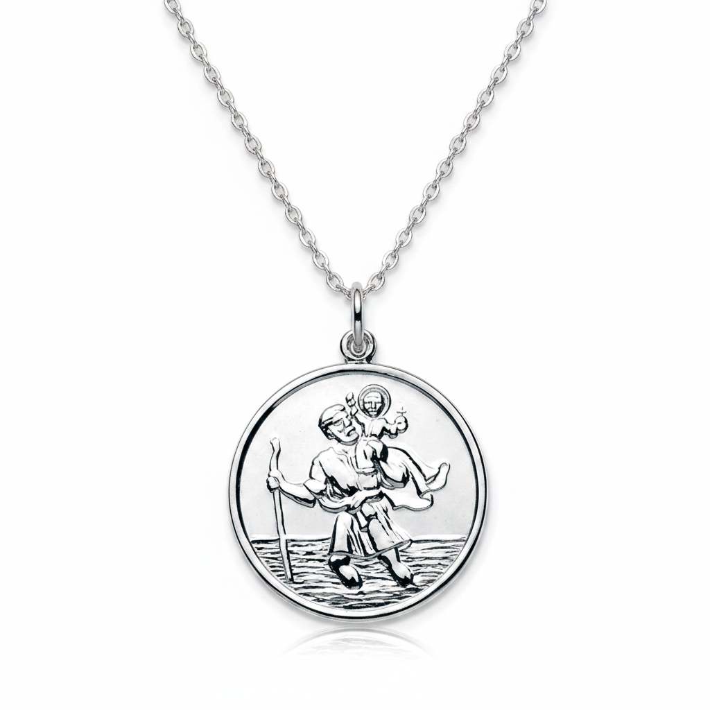 925 sterling silver St Christopher pendant on fine silver chain with ring bail — Lovely Oxford