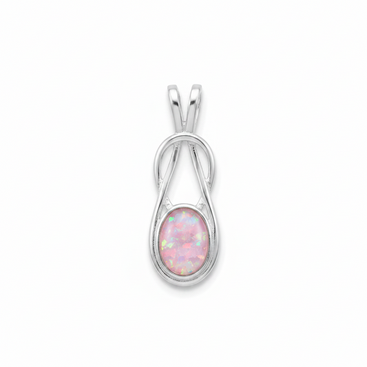 Silver 925 Celtic infinity drop memorial pendant with pink opal flakes, white background
