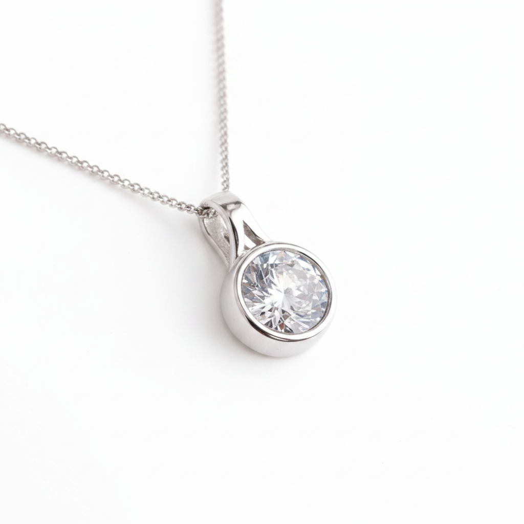 Round Secretly Set CZ 925 Silver Memorial Pendant on display — white background