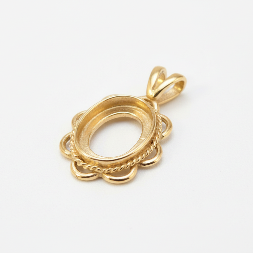 Gold pendant on a blue background