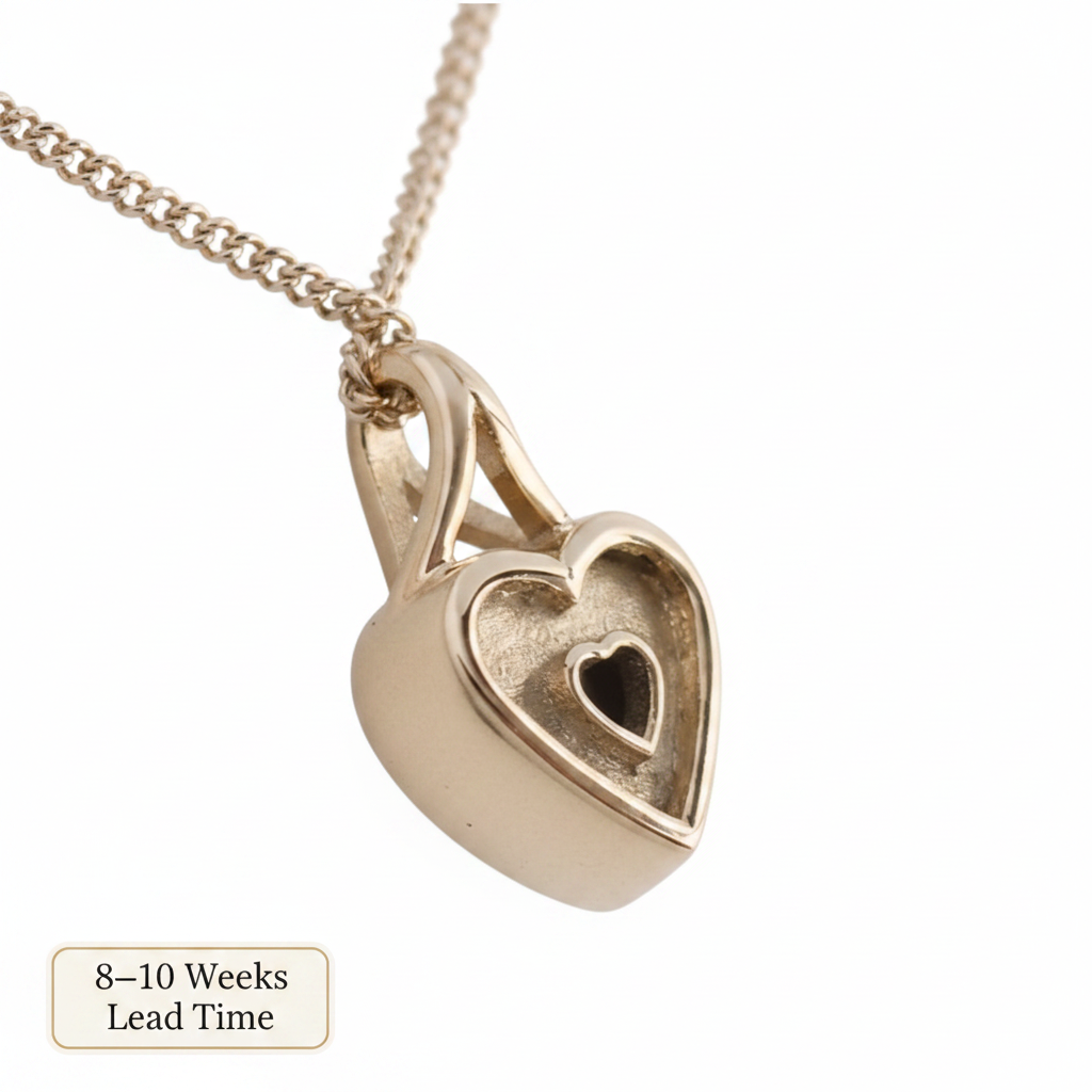 9ct Gold Secretly Set Heart CZ Pendant — reverse view blank, white background