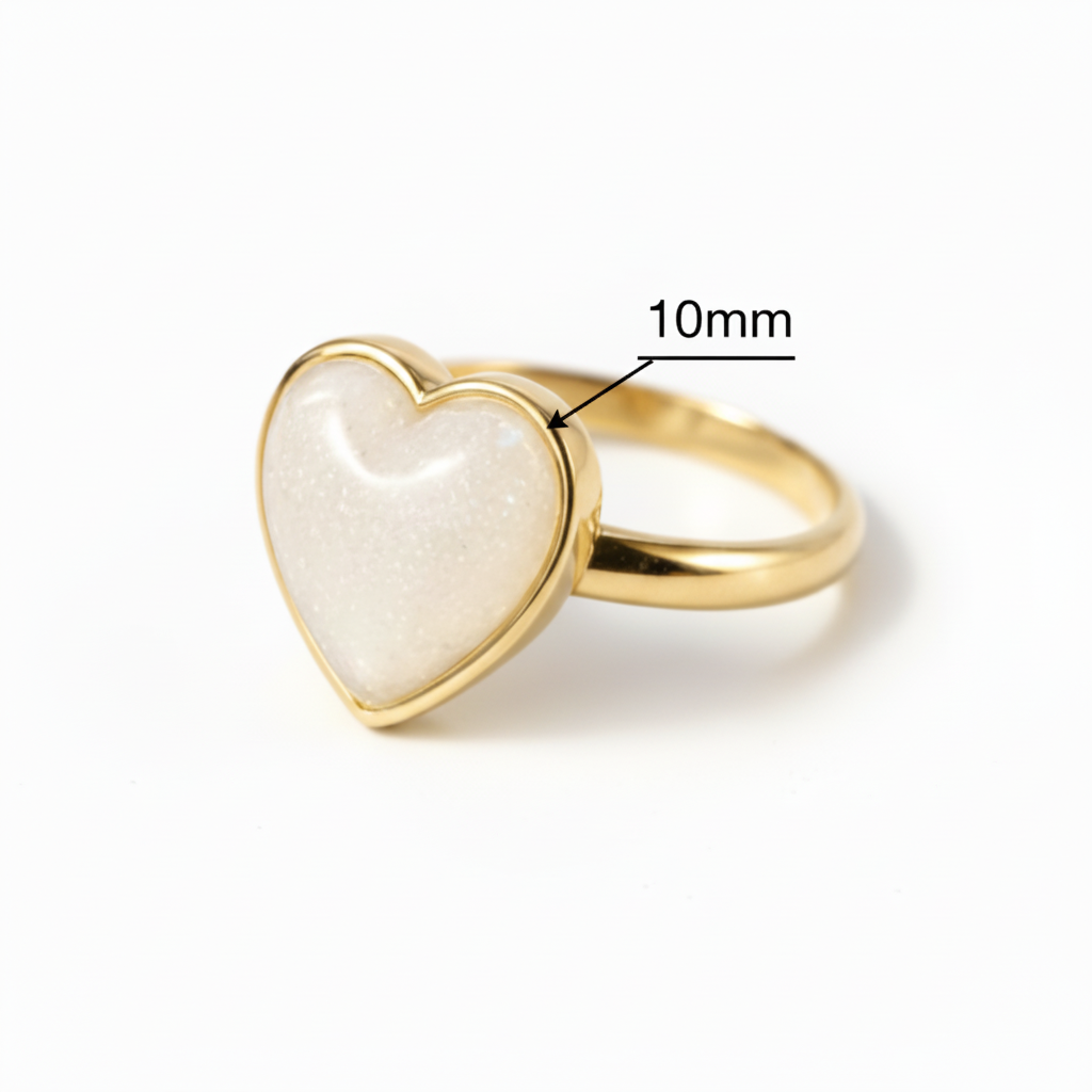 9ct gold heart memorial ring dimensions guide — 10mm heart stone