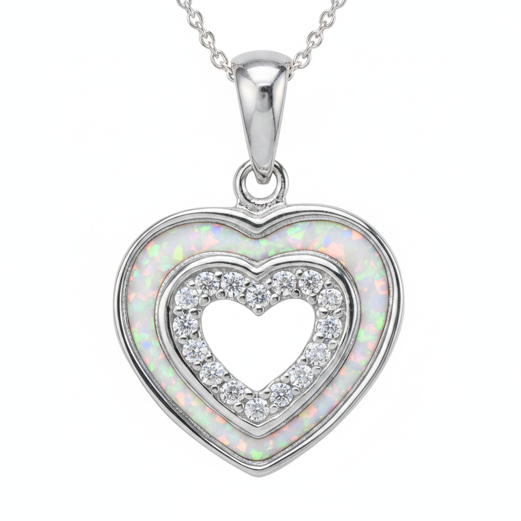 CZ Heart Memorial Pendant | Solid 925 Sterling Silver | 17x15mm | Ashes, Hair & Fur Keepsake