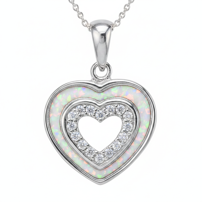 CZ Heart Memorial Pendant | Solid 925 Sterling Silver | 17x15mm | Ashes, Hair & Fur Keepsake