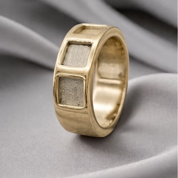 MADE TO ORDER — 9ct Gold Gents Triple Square Band Ring | Ashes, Hair & Fur Memorial Keepsake