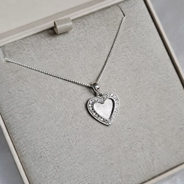 CZ Halo Heart 925 Silver Pendant | Ashes, Hair & Fur Memorial Keepsake Necklace
