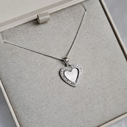 CZ Halo Heart 925 Silver Pendant | Ashes, Hair & Fur Memorial Keepsake Necklace