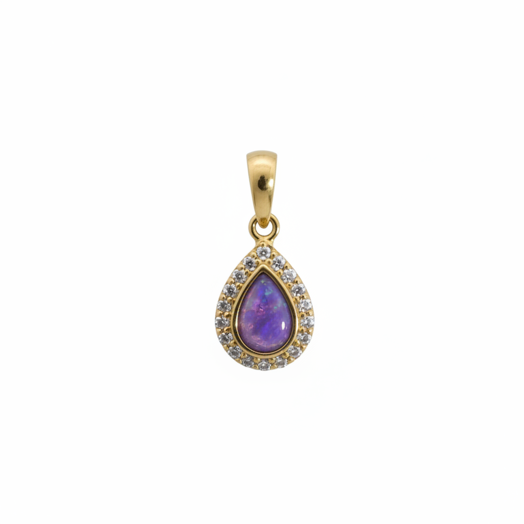 9ct gold teardrop pendant with lavender opal inclusion