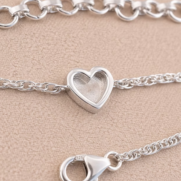 Twisted Bubble Heart Adjustable 925 Silver Bracelet | Ashes, Hair & Fur Memorial Keepsake