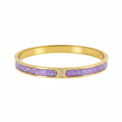 18ct gold PVD zircon memorial bangle with lavender purple opal resin inclusion