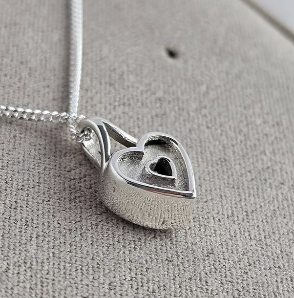 Heart Secretly Set CZ 925 Silver Pendant — 9mm | Ashes, Hair & Fur Memorial Keepsake Necklace