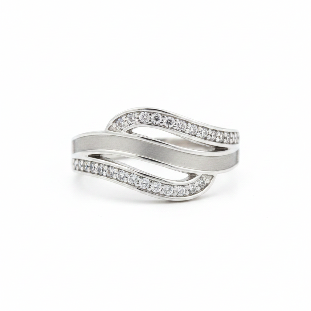 Crystal triple wave 925 silver ring — clean white background product shot