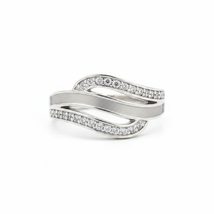 Crystal triple wave 925 silver ring — clean white background product shot