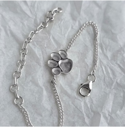 Paw Print Small Adjustable Curb Chain 925 Silver Bracelet | Ashes, Hair & Fur Memorial Keepsake