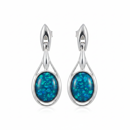 Silver 925 hinged drop earrings - blue teal opal resin filled