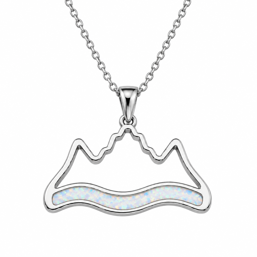 Mountain and river memorial pendant with white pearl opal resin