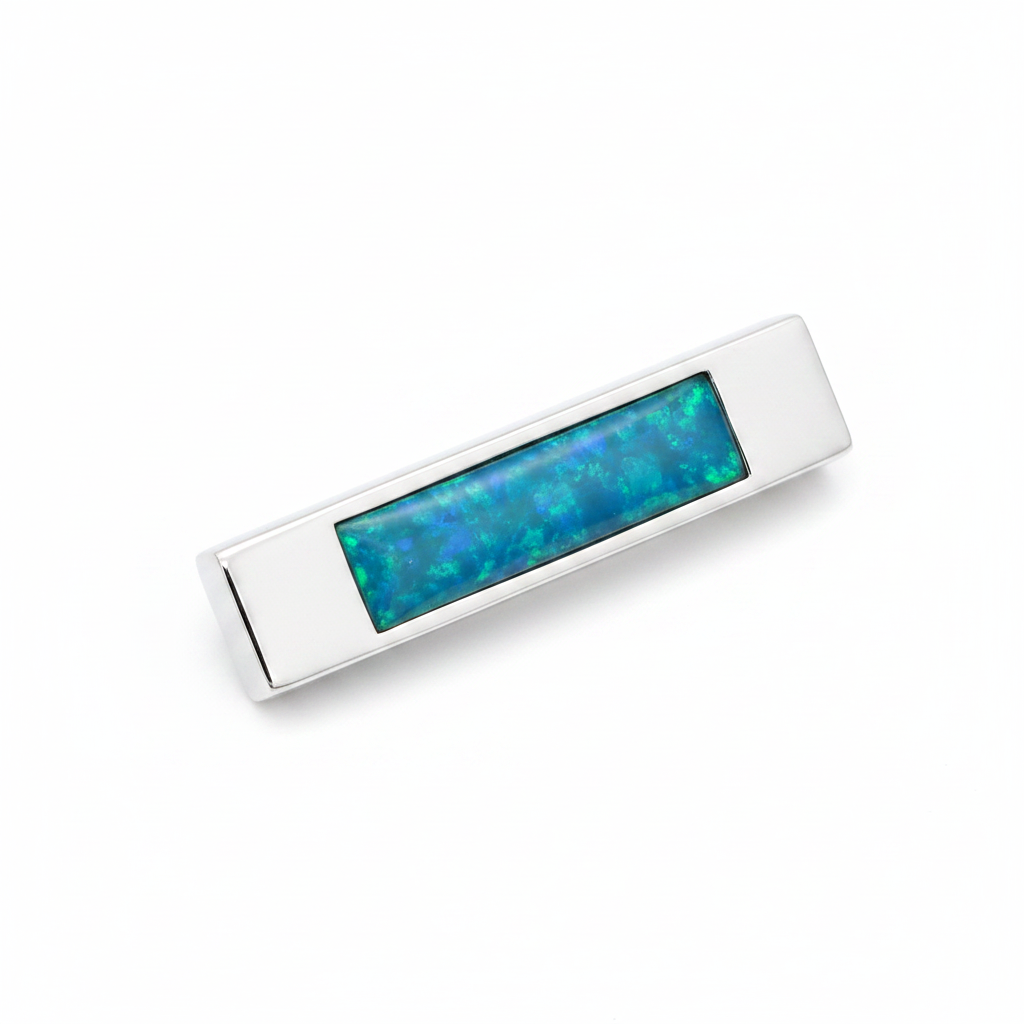 Oblong Bar 925 Silver Stock Pin Brooch – blue teal opal inclusion