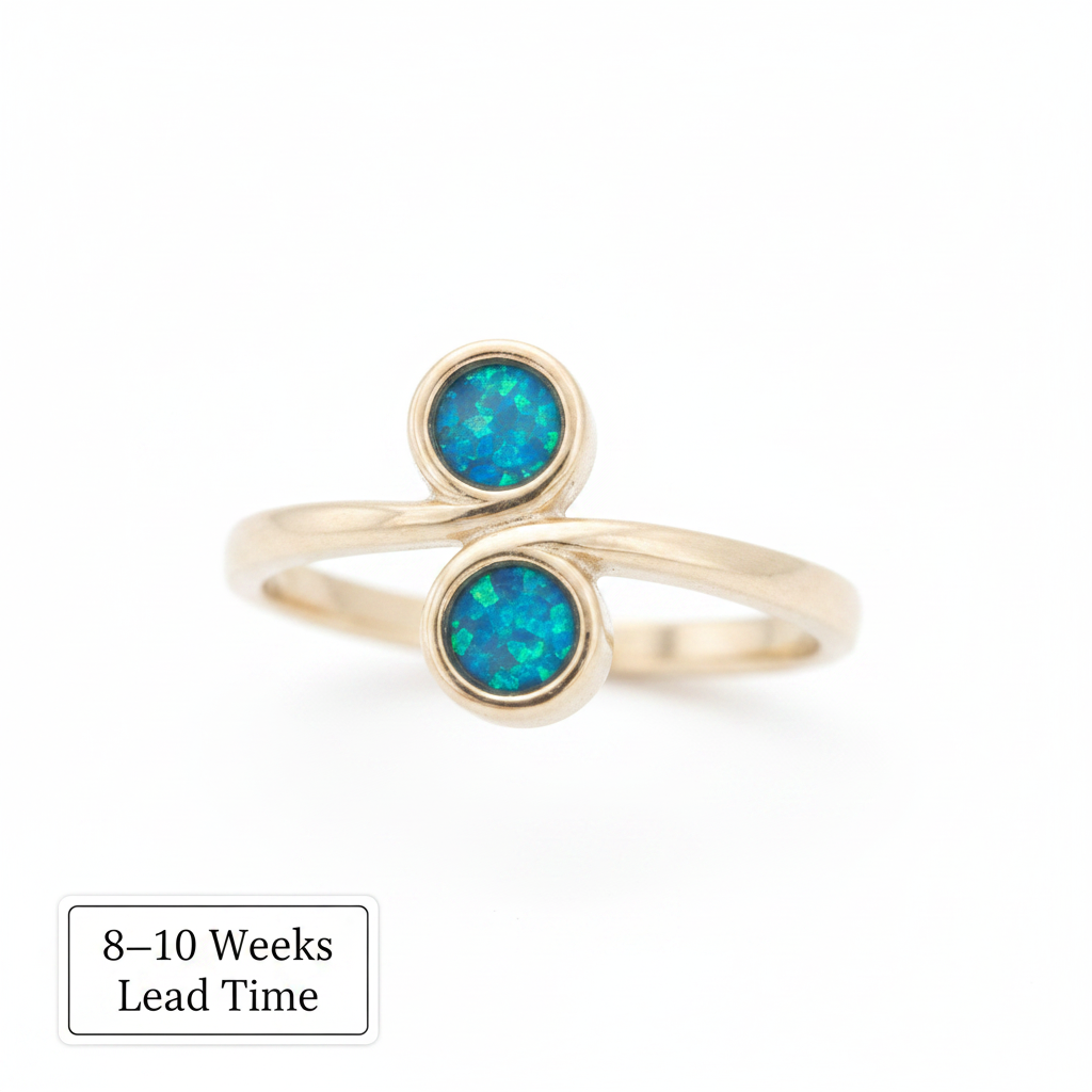 9ct Gold Swirl Duo Bezel Ring — blue teal opal resin, white background