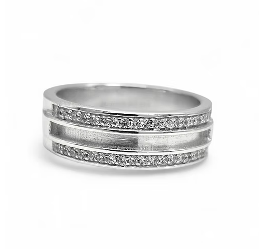Silver 925 Duo Crystal Half Channel Ring Band | 6mm | Sizes J–V | Ashes & Hair Memorial Keepsake