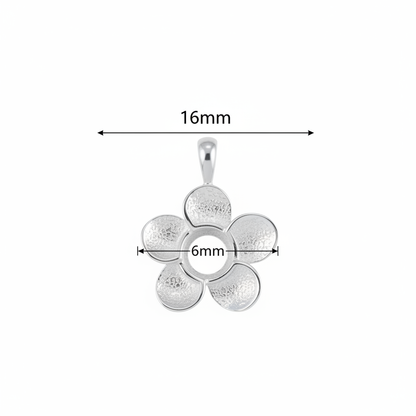 Silver 925 daisy flower memorial pendant dimensions — 16mm overall, 6mm round centre setting