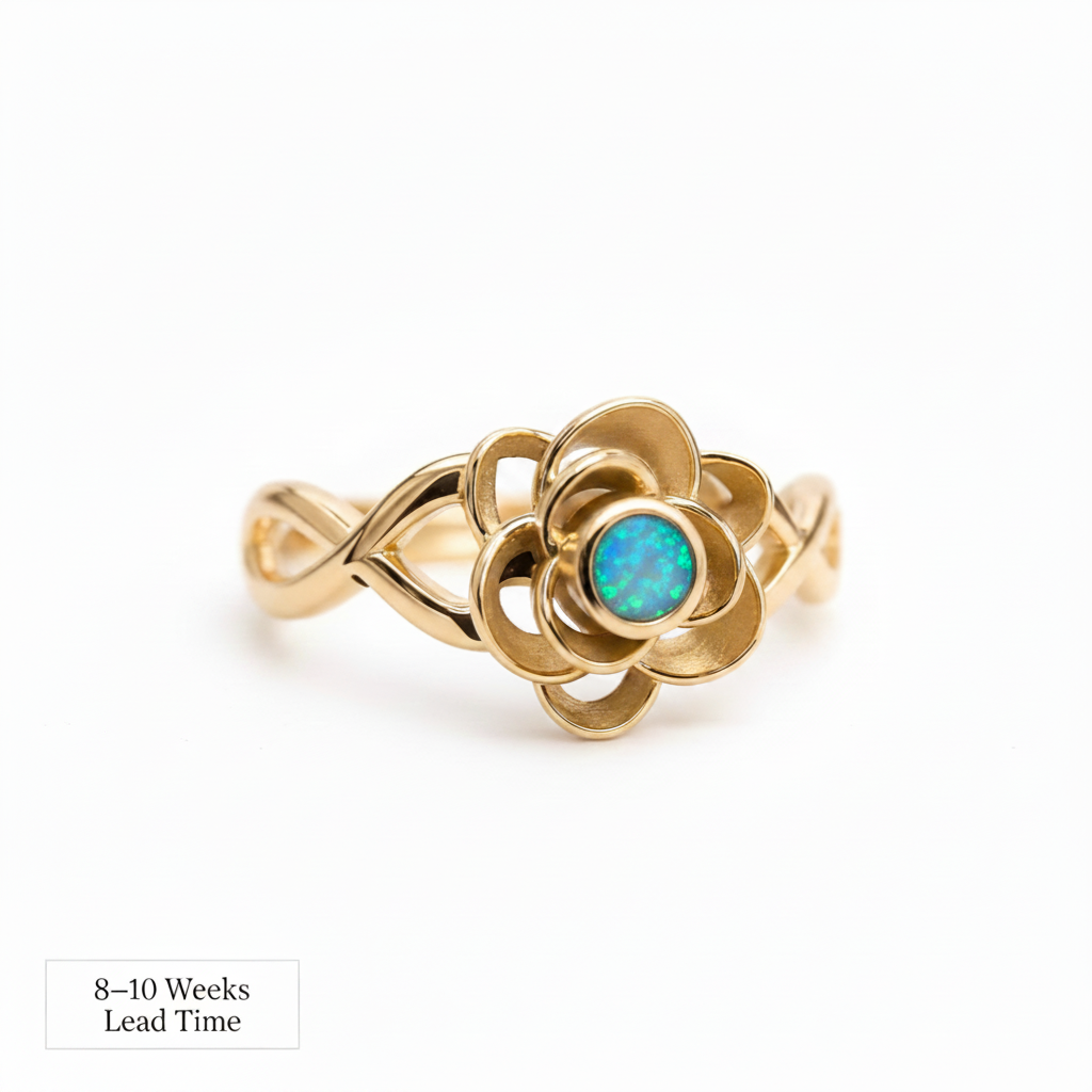 9ct Gold Plain Rose Ring — blue teal opal resin