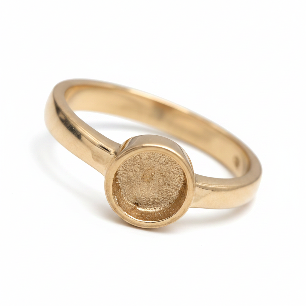 9ct yellow gold plain round 6mm bezel ring on white background