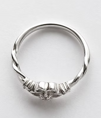 Forget-me-not CZ 925 silver ring side view showing twisted rope band — blank silver