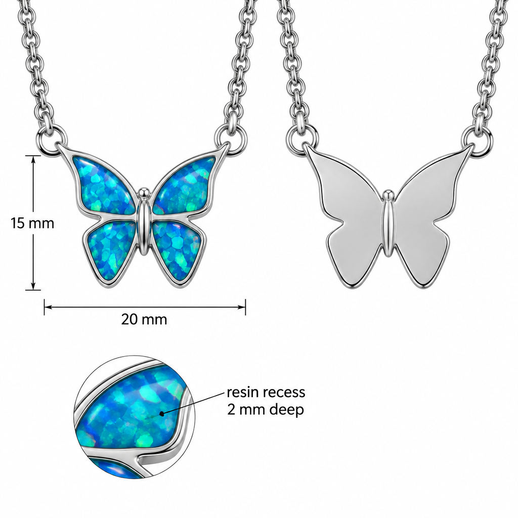 Dimensions guide for the butterfly memorial necklace