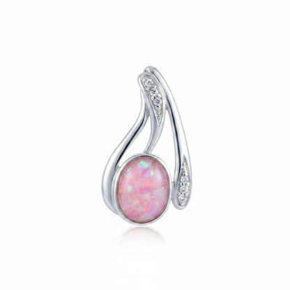 Silver 925 swirl CZ memorial pendant with pink opal flakes, white background