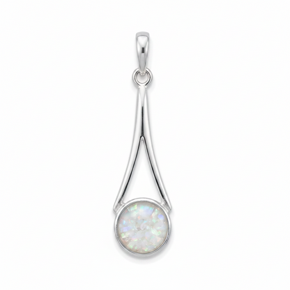 Silver 925 wishbone drop memorial pendant with white opal and mica, white background