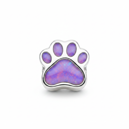 Solid Silver Dog Paw Bead 925 Silver Memorial Charm – purple lavender opal inclusion