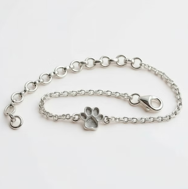 Mini Paw Charm Belcher 925 Silver Bracelet | Ashes, Hair & Fur Memorial Keepsake