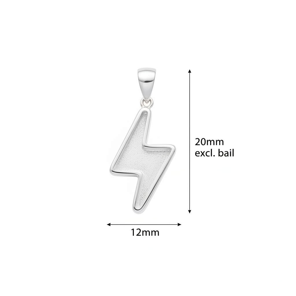 Silver 925 lightning bolt memorial pendant dimensions — 20x12mm excl. bail
