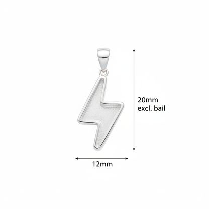 Silver 925 lightning bolt memorial pendant dimensions — 20x12mm excl. bail
