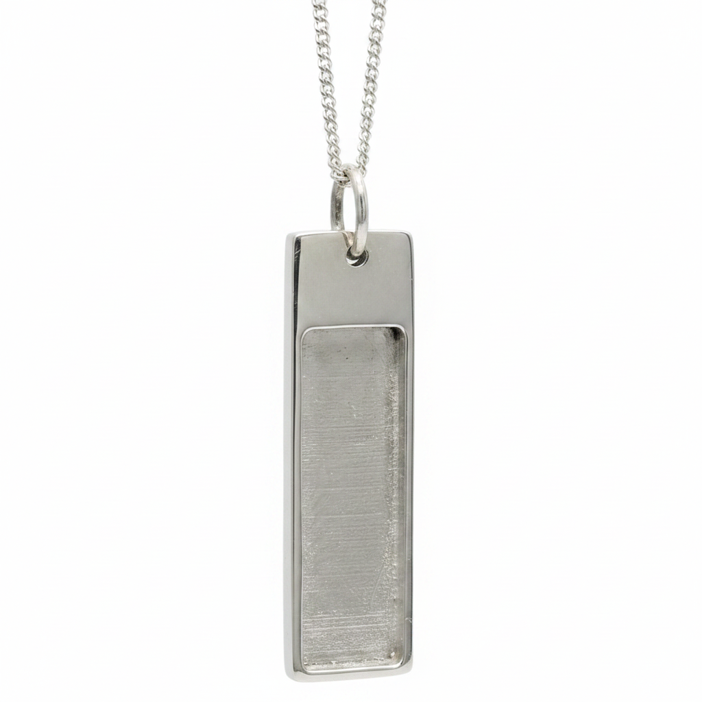 Gents Oblong Dog Tag Bar 925 Silver Memorial Pendant — plain silver on white background