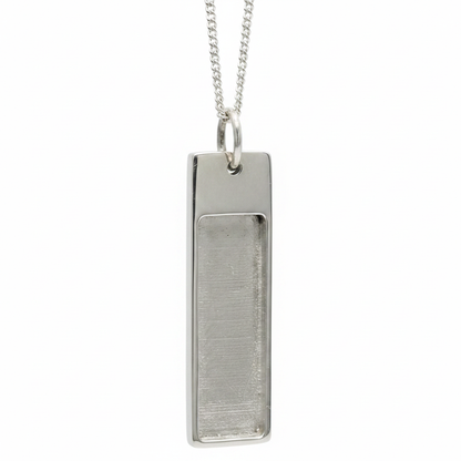 Gents Oblong Dog Tag Bar 925 Silver Memorial Pendant — plain silver on white background