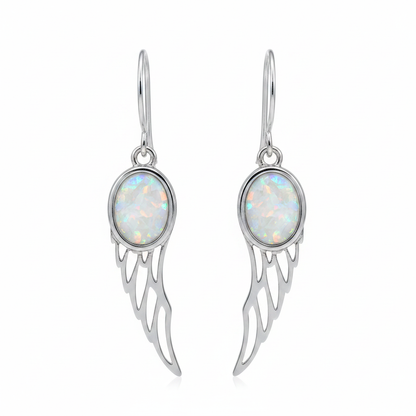 Silver 925 angel wing drop earrings - white pearl opal