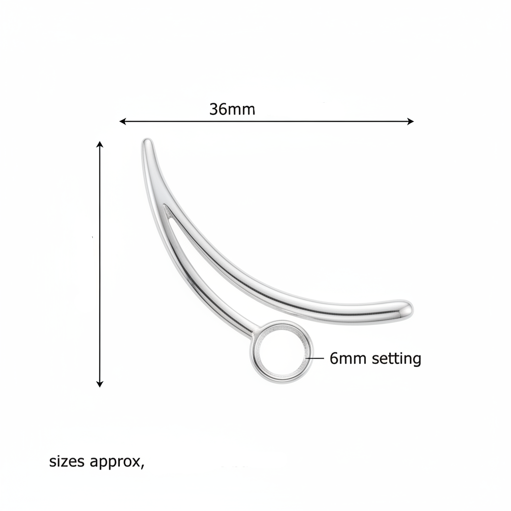 Silver 925 curved bar memorial pendant dimensions — 36mm excl. bail, 6mm round centre