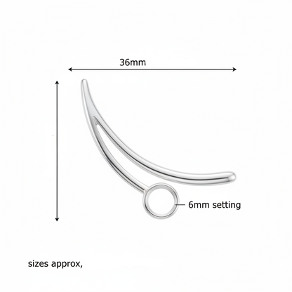 Silver 925 curved bar memorial pendant dimensions — 36mm excl. bail, 6mm round centre