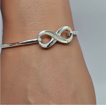 Infinity Hook Clasp 925 Silver Bangle | Ashes, Hair & Fur Memorial Keepsake