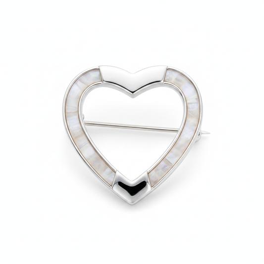 Heart Tube 925 Silver Stock Pin Brooch – white mica pearl inclusion