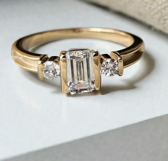MADE TO ORDER — 9ct Gold Emerald Cut CZ Shoulder Bezel Ring | Rose, Yellow or White Gold | Ashes, Hair & Fur Memorial Keepsake
