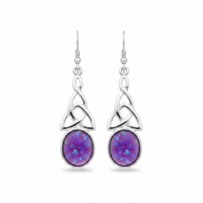 Silver 925 Celtic triquetra drop earrings - lavender purple opal resin