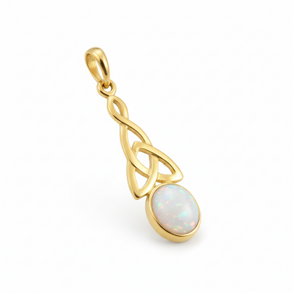 9ct gold Celtic memorial pendant with white mica and opal flakes