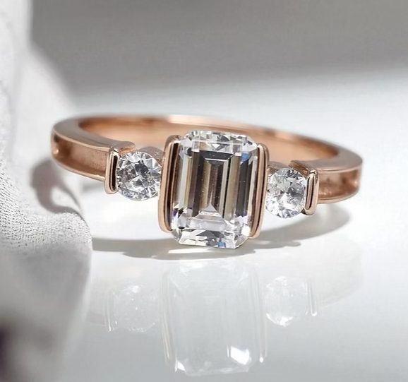 MADE TO ORDER — 9ct Gold Emerald Cut CZ Shoulder Bezel Ring | Rose, Yellow or White Gold | Ashes, Hair & Fur Memorial Keepsake
