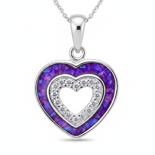 CZ Heart Memorial Pendant | Solid 925 Sterling Silver | 17x15mm | Ashes, Hair & Fur Keepsake