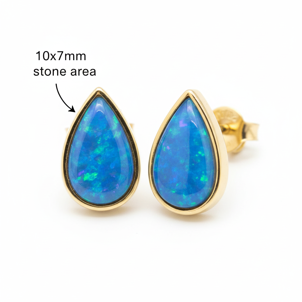 Gold pear shape stud earrings dimensions guide 10x7mm setting area