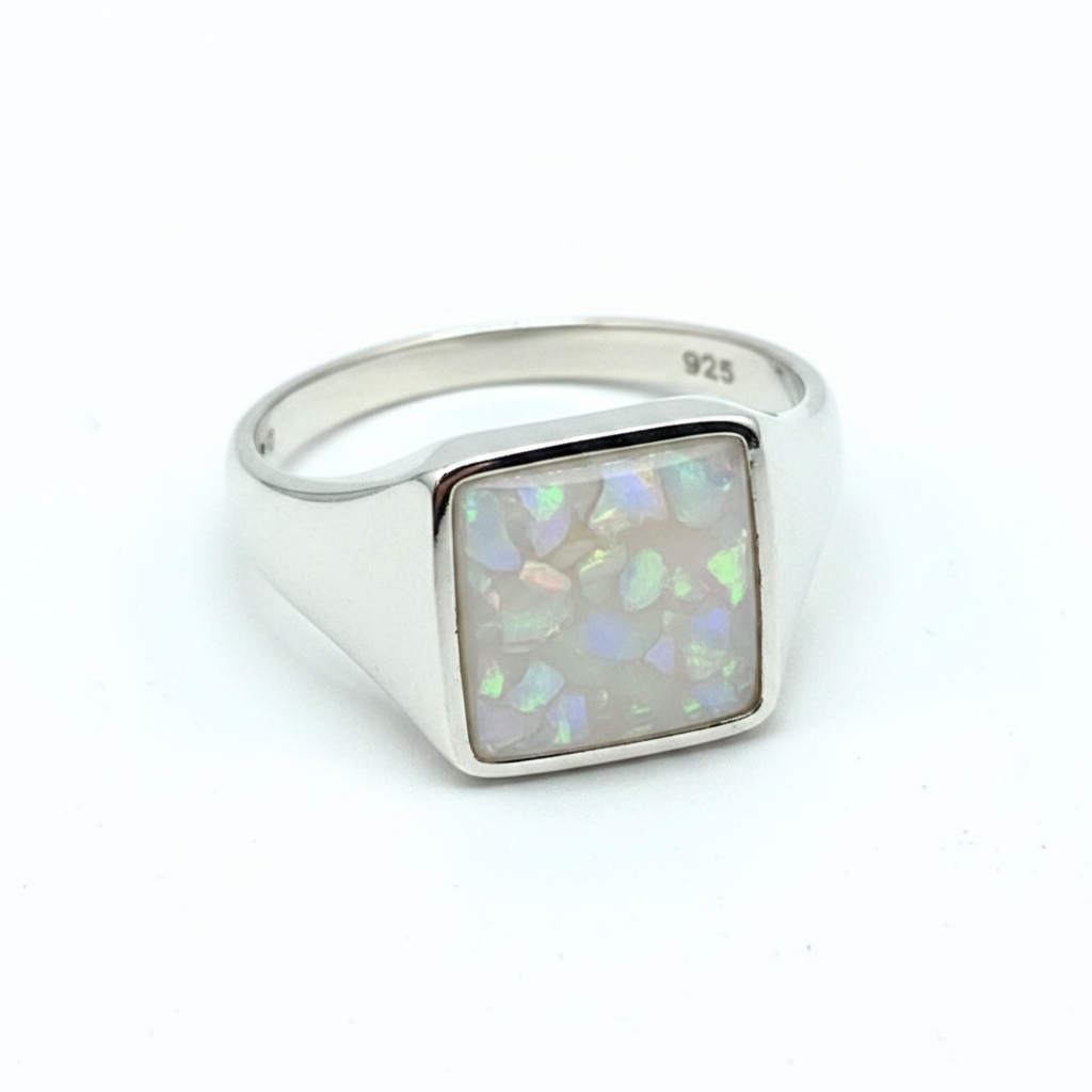Unisex Square Signet Memorial Ring | Solid 925 Sterling Silver | 8mm | Ashes, Hair & Fur Keepsake | Sizes L–R